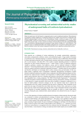 Phytochemical Screening and Antimicrobial Activity Studies of Underground Bulbs of Ledeboria Hyderabadensis