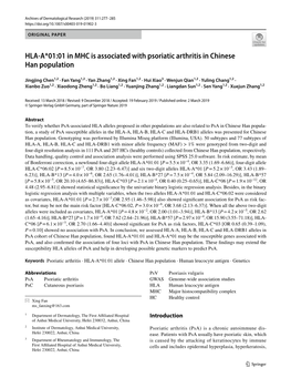 HLA-A*01:01 in MHC Is Associated with Psoriatic Arthritis in Chinese Han Population