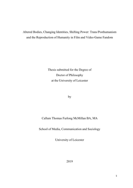 Altered Bodies, Changing Identities, Shifting Power: Trans/Posthumanism and the Reproduction of Humanity in Film and Video Game Fandom