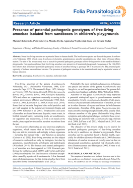 Presence of Potential Pathogenic Genotypes of Free-Living Amoebae Isolated from Sandboxes in Children’S Playgrounds