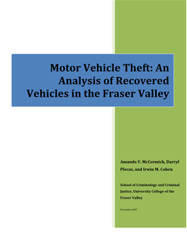 An Analysis of Recovered Vehicles in the Fraser Valley