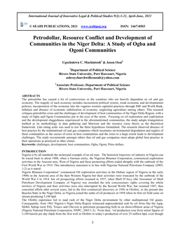 Petrodollar, Resource Conflict and Development of Communities in the Niger Delta: a Study of Ogba and Ogoni Communities
