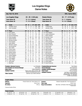 Los Angeles Kings Game Notes