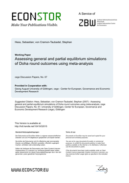 Assessing General and Partial Equilibrium Simulations of Doha Round Outcomes Using Meta-Analysis