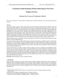 Communal Conflict Resolution Model in Bima Regency West Nusa Tenggara Province