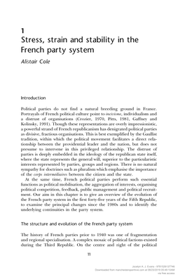 Stress, Strain and Stability in the French Party System Alistair Cole