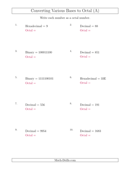 Converting Various Base Number Systems to Octal Numbers