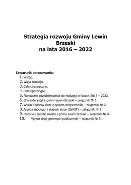 Strategia Rozwoju Gminy Lewin Brzeski Na Lata 2016 – 2022