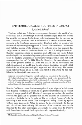 EPISTEMOLOGICAL STRUCTURES in LOLITA by Mark Scheid