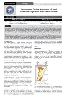 Groundwater Quality Assessment of Suruli Watershed,Vaigai River Basin Tamilnadu India