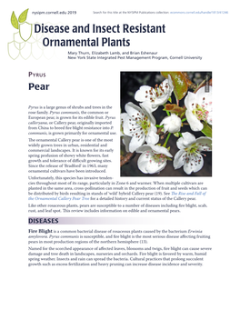 Disease and Insect Resistant Ornamental Plants: Pyrus (Pear)