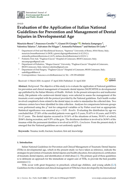 Evaluation of the Application of Italian National Guidelines for Prevention and Management of Dental Injuries in Developmental Age