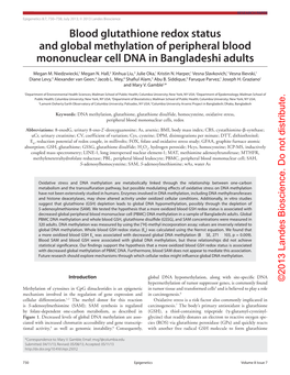Blood Glutathione Redox Status and Global Methylation of Peripheral Blood Mononuclear Cell DNA in Bangladeshi Adults
