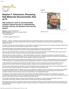 Stephen F. Heinemann Obituary