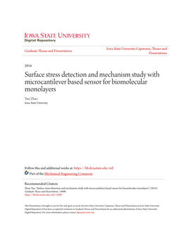 Surface Stress Detection and Mechanism Study with Microcantilever Based Sensor for Biomolecular Monolayers Yue Zhao Iowa State University