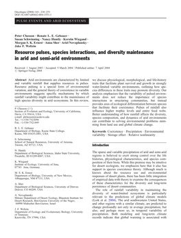 Resource Pulses, Species Interactions, and Diversity Maintenance in Arid and Semi-Arid Environments