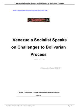 Venezuela Socialist Speaks on Challenges to Bolivarian Process