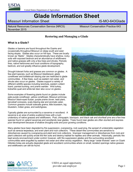 Glade Information Sheet Missouri Information Sheet IS-MO-643Glade Natural Resources Conservation Service (NRCS) Missouri Conservation Practice 643 November 2015