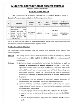 Municipal Corporation of Greater Mumbai (Hydraulic Engineer's Department)