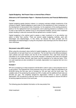 Capital Budgeting: Net Present Value Vs Internal Rate of Return