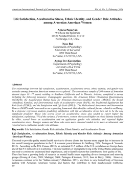 Life Satisfaction, Acculturative Stress, Ethnic Identity, and Gender Role Attitudes Among Armenian American Women