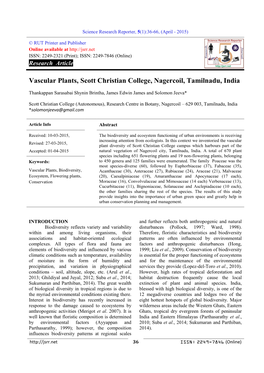 Vascular Plants, Scott Christian College, Nagercoil, Tamilnadu, India