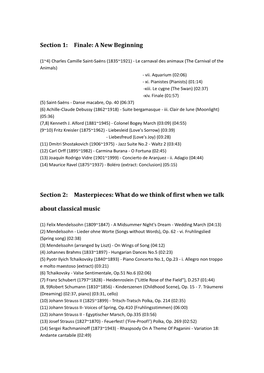 Finale: a New Beginning Section 2: Masterpieces