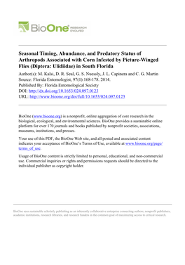 Seasonal Timing, Abundance, and Predatory Status of Arthropods