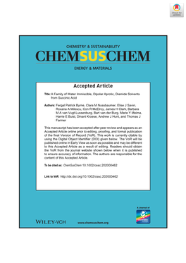 A Family of Water Immiscible, Dipolar Aprotic, Diamide Solvents from Succinic Acid