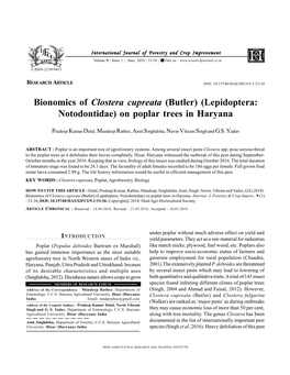 Bionomics of Clostera Cupreata (Butler) (Lepidoptera: Notodontidae) on Poplar Trees in Haryana