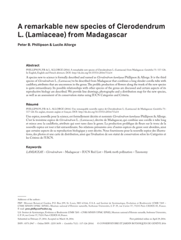 A Remarkable New Species of Clerodendrum L. (Lamiaceae) from Madagascar