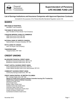 Superintendent of Pensions Life Income Fund List