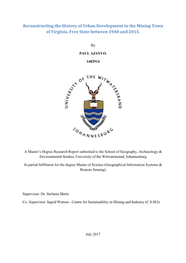 Reconstructing the History of Urban Development in the Mining Town of Virginia, Free State Between 1940 and 2015