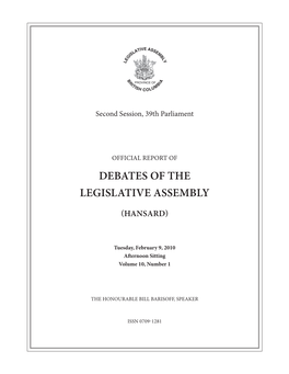 Debates of the Legislative Assembly