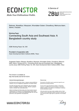 Connecting South Asia and Southeast Asia: a Bangladesh Country Study