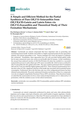 Astaxanthin from (3R,3’R,6’R)-Lutein and Lutein Esters Via (3R,3’S)-Zeaxanthin and Theoretical Study of Their Formation Mechanisms