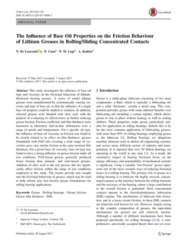 The Influence of Base Oil Properties on the Friction Behaviour of Lithium