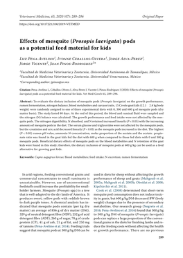 Effects of Mesquite (Prosopis Laevigata) Pods As a Potential Feed Material for Kids