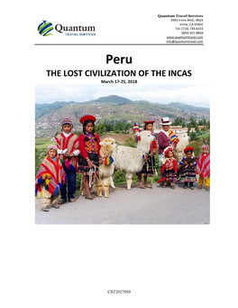 THE LOST CIVILIZATION of the INCAS March 17-25, 2018