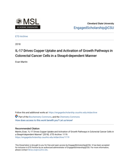 IL-17 Drives Copper Uptake and Activation of Growth Pathways in Colorectal Cancer Cells in a Steap4-Dependent Manner