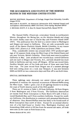 The Occurrence and Status of the Horned Puffin in the Western United States