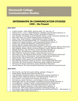 INTERNSHIPS in COMMUNICATION STUDIES 1990 – the Present