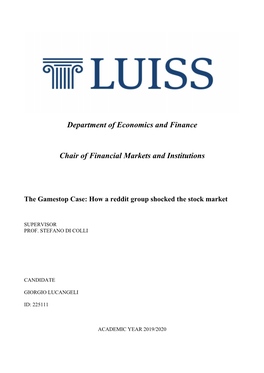 Department of Economics and Finance Chair of Financial Markets