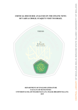 Critical Discourse Analysis on the Online News of Yahya Cholil Staquf's