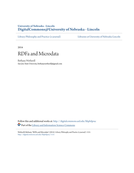 Rdfa and Microdata Bethany Wetherill San Jose State University, Bethanywetherill@Gmail.Com