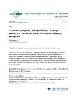 Catastrophic Subglacial Drainage and Rapid Landscape Formation in Canada, with Special Emphasis on the Niagara Escarpment