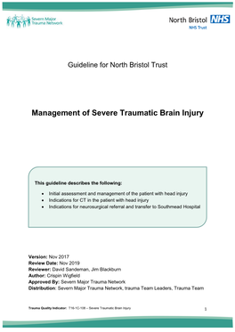 Management of Severe Traumatic Brain Injury