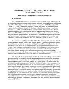 Analysis of Agreement Containing Consent Orders to Aid Public Comment