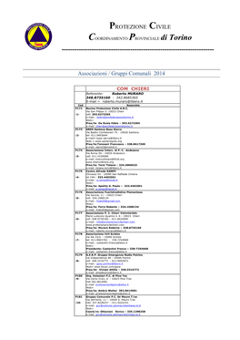 PROTEZIONE CIVILE COORDINAMENTO PROVINCIALE Di Torino