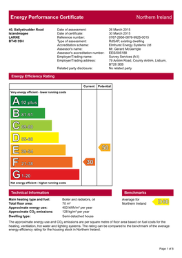 Energy Performance Certificate Northern Ireland